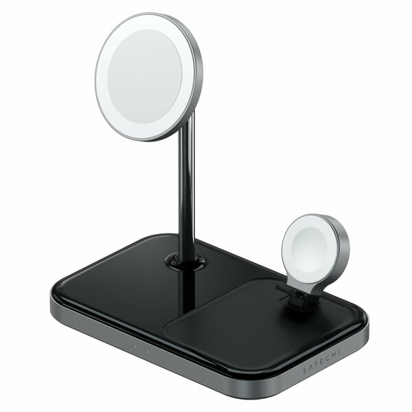 Satechi 3 In 1 Magnetic Wireless Charging Stand, Space Gray And Black ST-WMCS3M